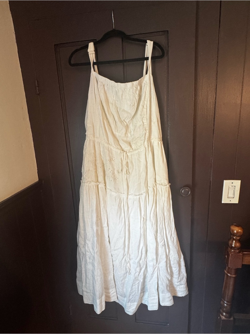 Anthropologie Cream Tiered Eyelet Midi Dress